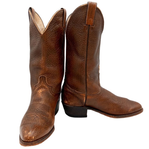 Bottes de cow-boy en cuir marron vintage Abilene Mens 9 D Rockabilly Western USA