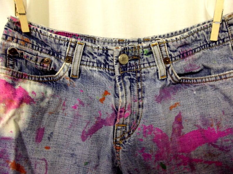 Cut Off Jean Shorts Lucky Brand Distressed size 0 ARTSY Pink Orange Boho image 6