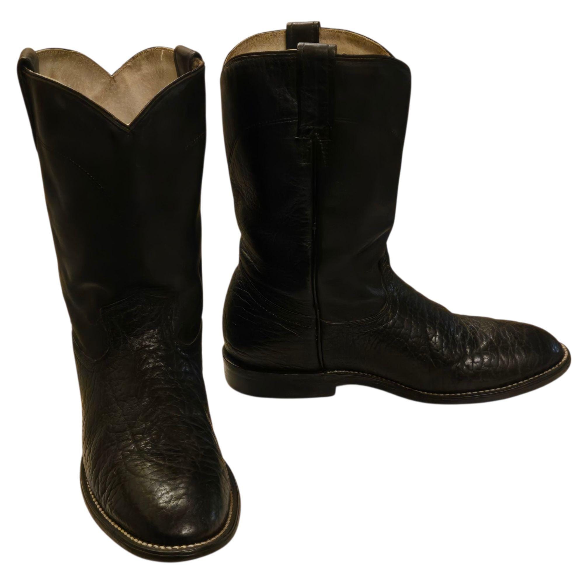 Cowtown Cowboy Boots Black Leather Mens 8 D Vintage Western 