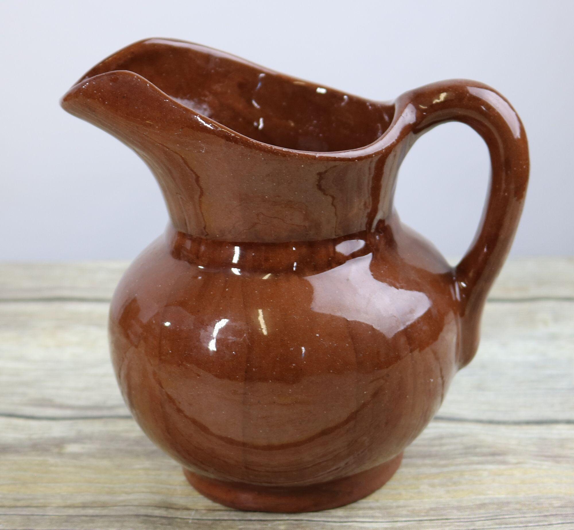 Vintage Brown Pitcher Pottery Hand Painted Flowers Floral Etsy
