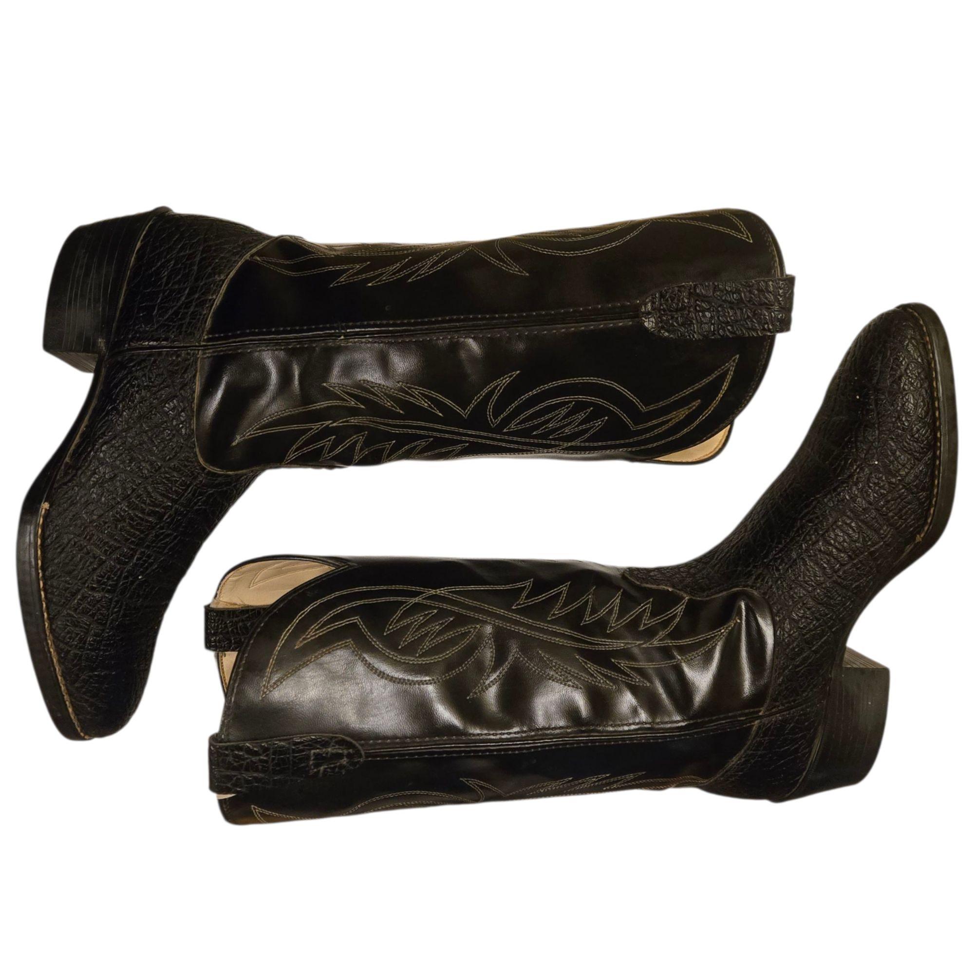 Bronco Black Cowboy Boots Mens 9 EE Extra Wide Man Made Material Vintage Western 1940 main image 4