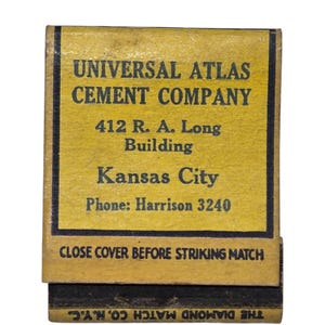 Vintage Universal Atlas Cement Company Matchbook Kansas City Advertising