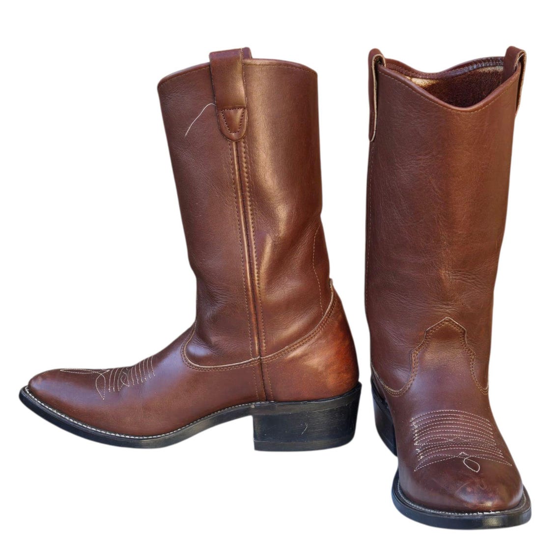 Vintage Brown Leather Cowboy Boots Mens 9 B narrow Western Rodeo Rockabilly, foto 2 di 5