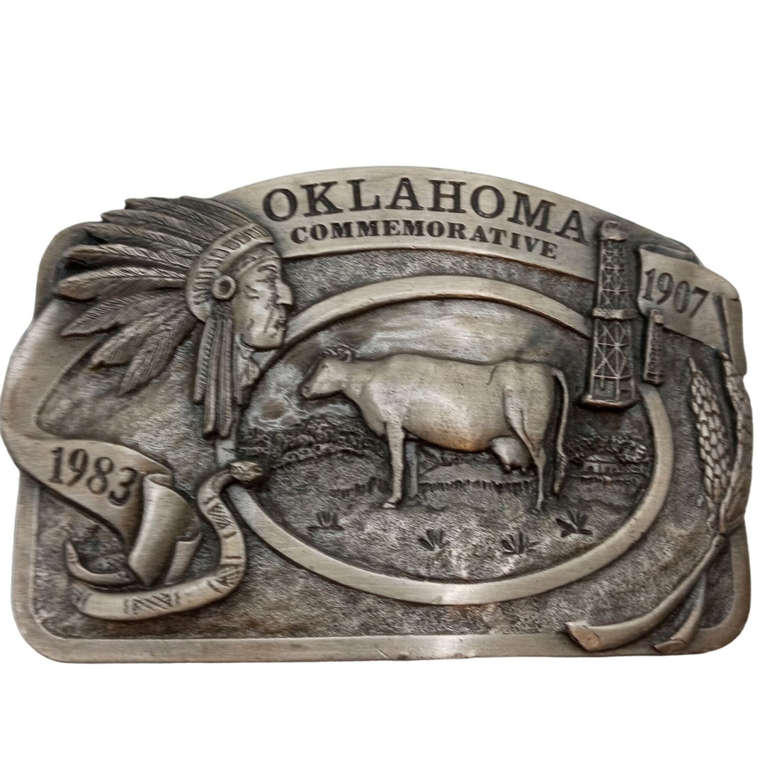 Oklahoma Belt Buckle 1983 Commemorative OK Vintage Western Etsy