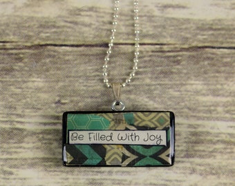 Be Filled With Joy Necklace Pendant Reclaimed Collage Art Jewelry Turquoise