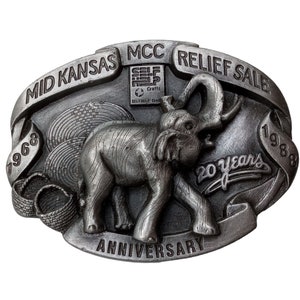 1988 Elephant Belt Buckle Mid Kansas Relief Sale 20th Anniversary Vintage Collectible