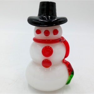 Glass Art Snowman Vintage Top Hat Red Green Scarf Christmas Decoration