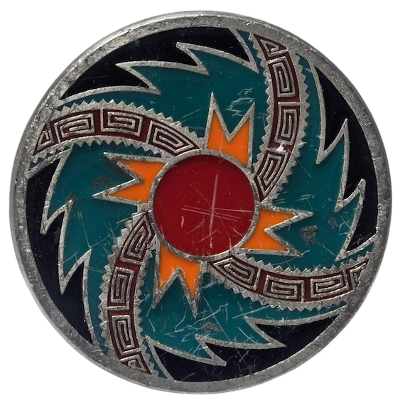 Vintage Southwest Style Turquoise Belt Buckle Vintage Turquoise Sandcast Silver Belt Buckle by Navajo  main image 4