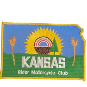 Kansas Rider Motorcycle Club Patch Vintage KS Biker Sunflower Green Blue 4 x 6