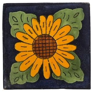 Vintage Sunflower Decorative Tile Handmade 4 Inch Yellow Flower Home Decor