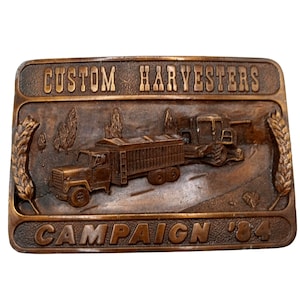 Custom Harvesters Belt Buckle Wheat Harvest Campaign 84 1984 Vintage Western Wear