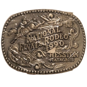 1990 NFR Rodeo Belt Buckle NOS National Finals Bronc Rider Cowboy Vintage Hesston