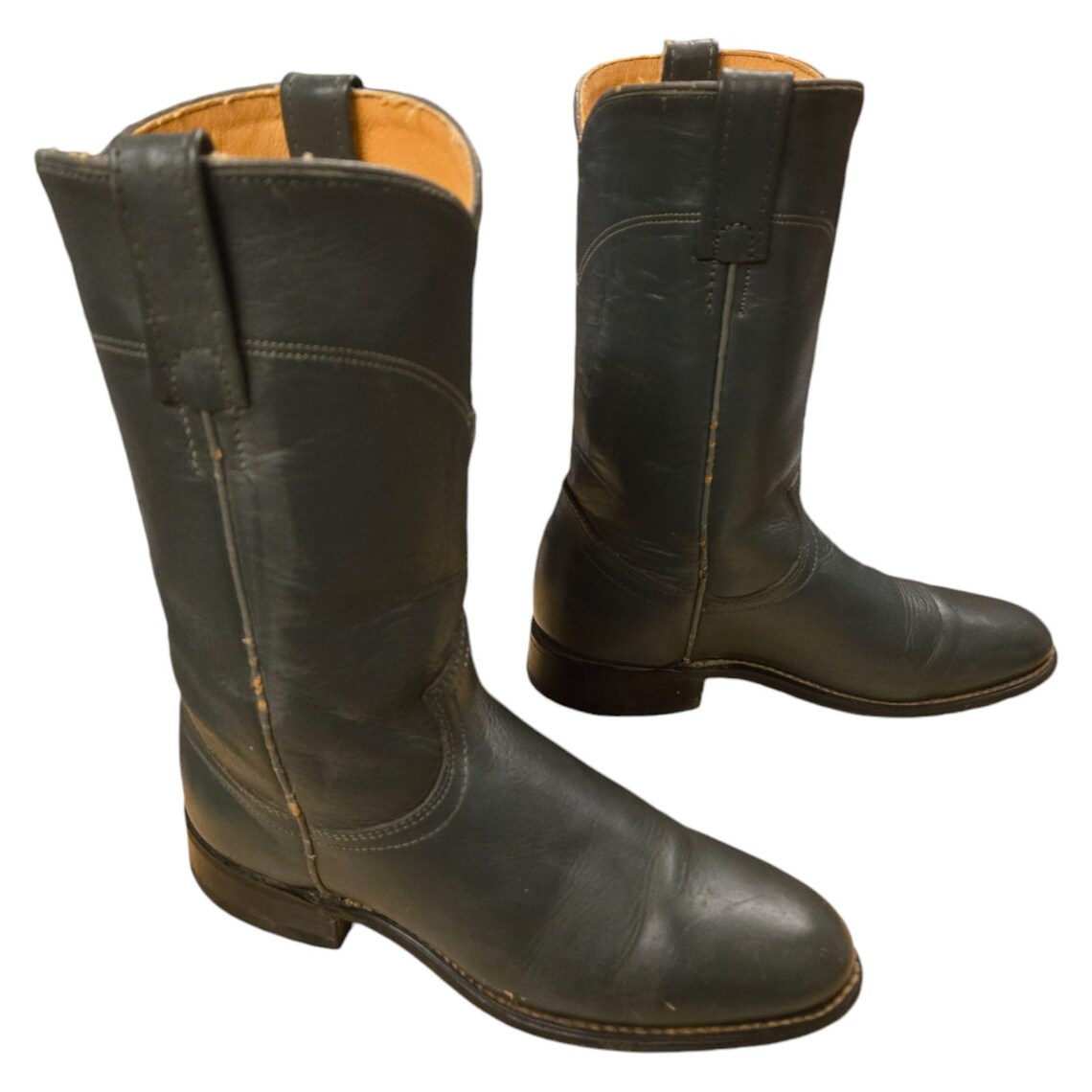 Acme Cowboy Boots Gray Leather Womens 6 M Vintage Ladies Roper Style, foto 1 di 5
