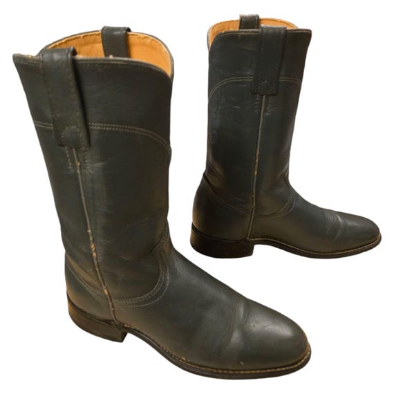 Acme Cowboy Boots Gray Leather Womens 6 M Vintage Ladies Roper Style