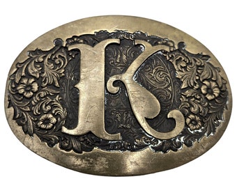 Initial K Belt Buckle Letter Name Vintage Country Western Distressed