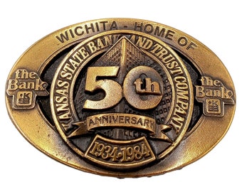 Kansas State Bank And Trust Belt Buckle 1984 50th Anniversary Wichita KS