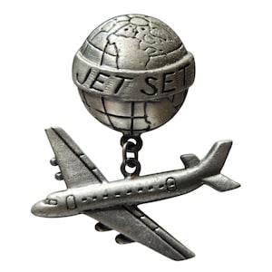 Vintage Jet Set Globe Dangling Airplane Lapel Pin Brooch Plane Travel