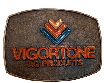 Vigortone Livestock Belt Buckle Cattle Horse Pig Sheep Cow Ag Products Agriculture Vintage