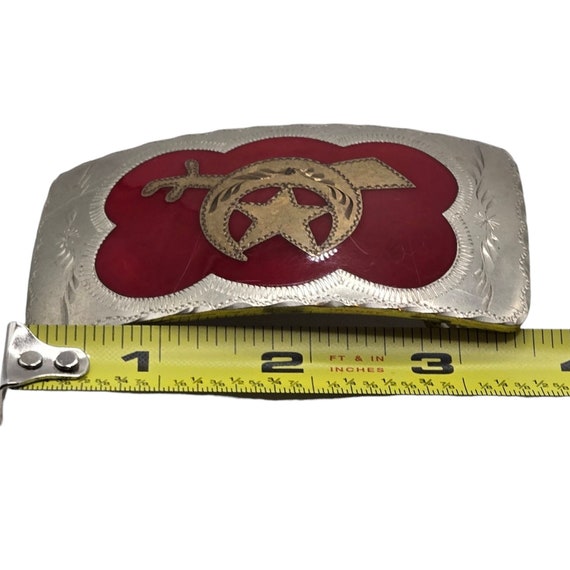 Vintage Shriners Belt Buckle Handcrafted Silver Red Masonic Society View 4