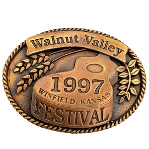 Guitar Belt Buckle 1997 Music Festival Bluegrass Walnut Valley Winfield KS Musician