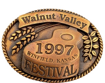 Gitarrbältesspänne 1997 Musikfestival Bluegrass Walnut Valley Winfield KS Musiker