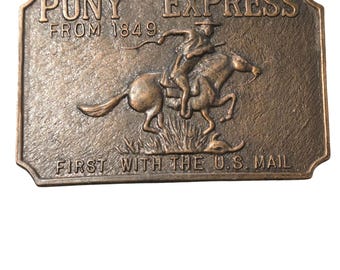 Fibbia per cintura vintage Pony Express, posta americana, cavallo, cowboy, consegna, selvaggio West