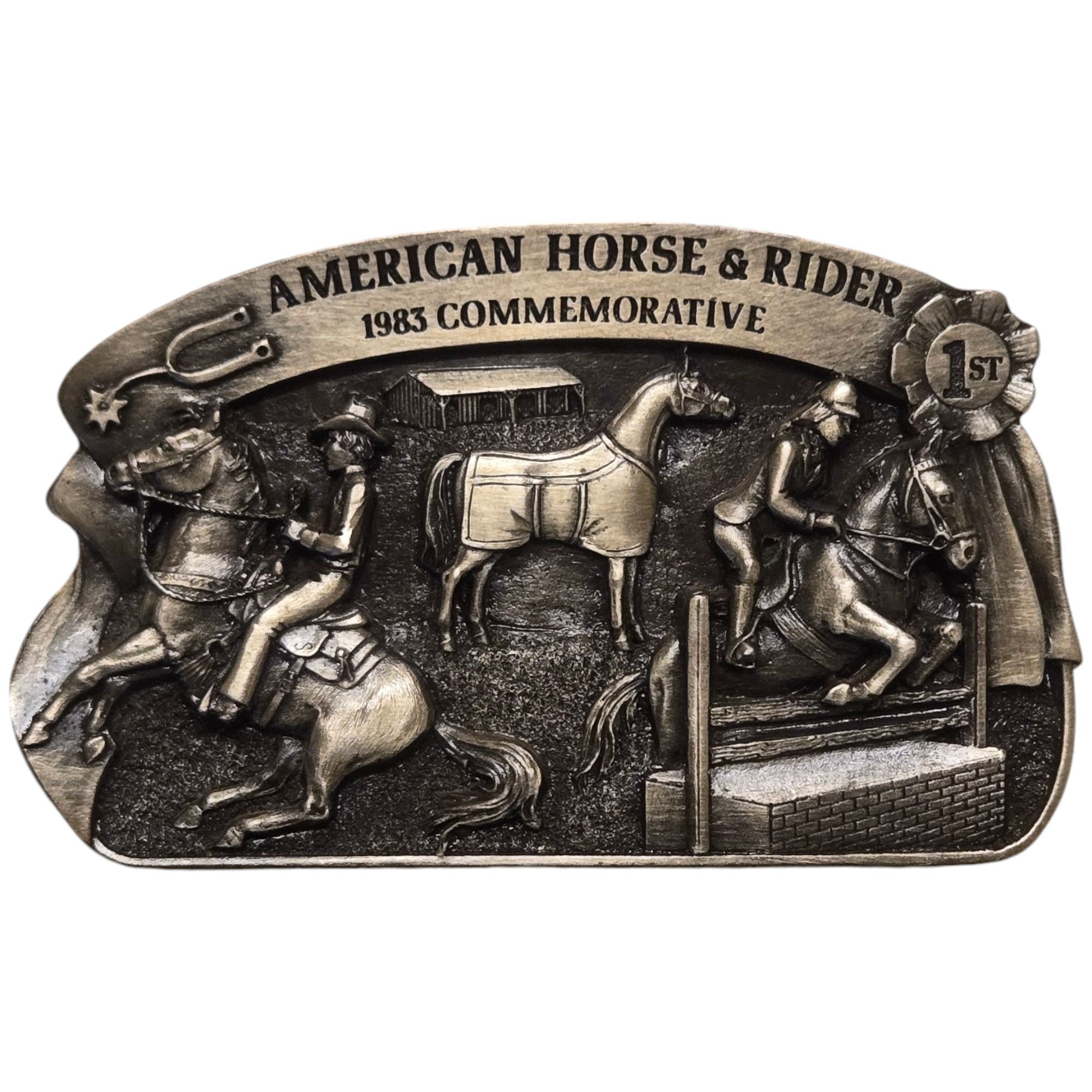 Vintage 1983 commemorative belt buckle American horse and rider Vintage American Horse & Rider Commemorative Belt Buckle  main image 2