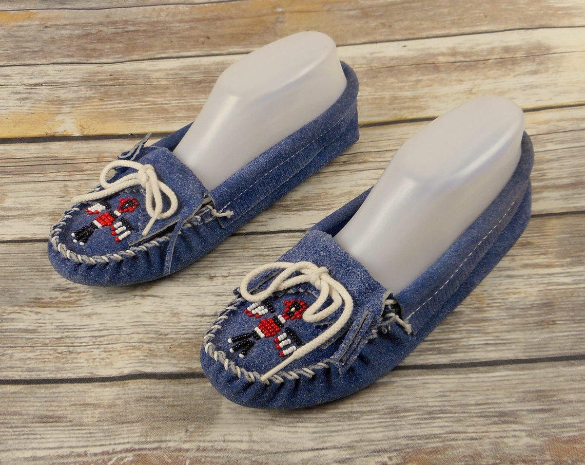 Moccasins Blue Suede Leather Red White Black Etsy