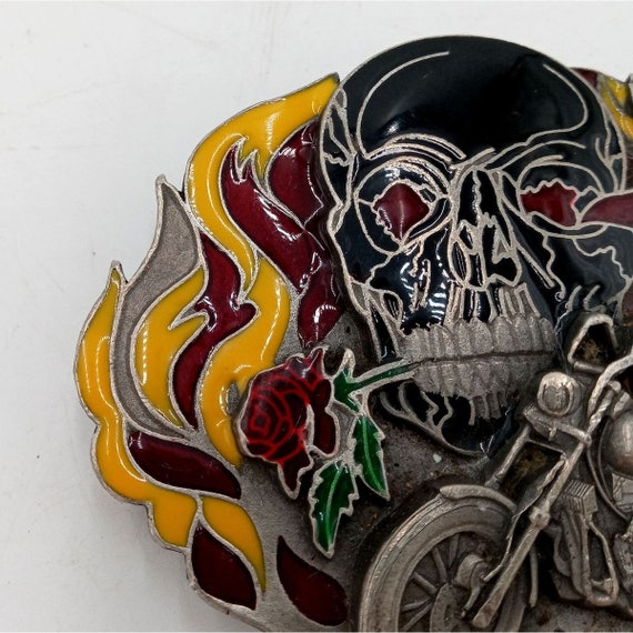 Black Skull Motorcycle Belt Buckle Flames Wild An… - image 4