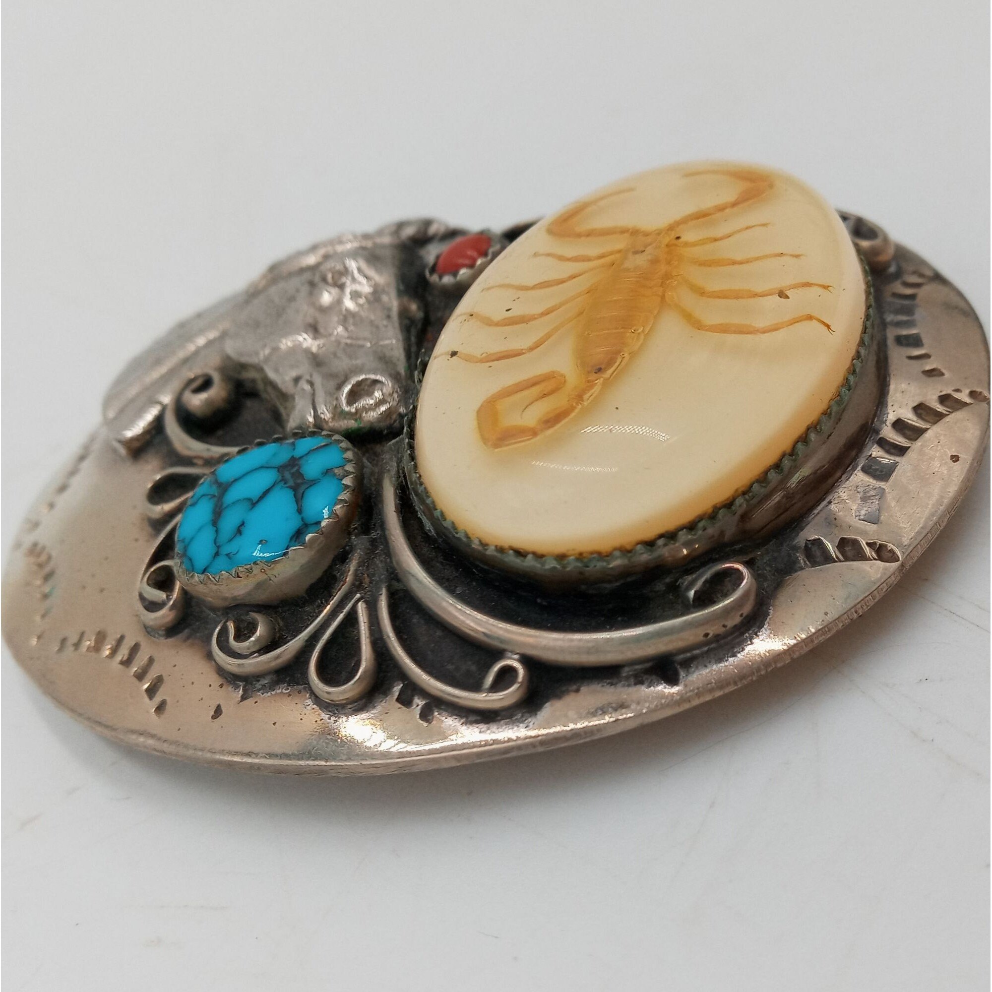 Scorpion Horse Belt Buckle Turquoise Coral Cowboy Native  display picture 3
