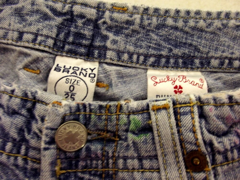 Cut Off Jean Shorts Lucky Brand Distressed size 0 ARTSY Pink Orange Boho image 7