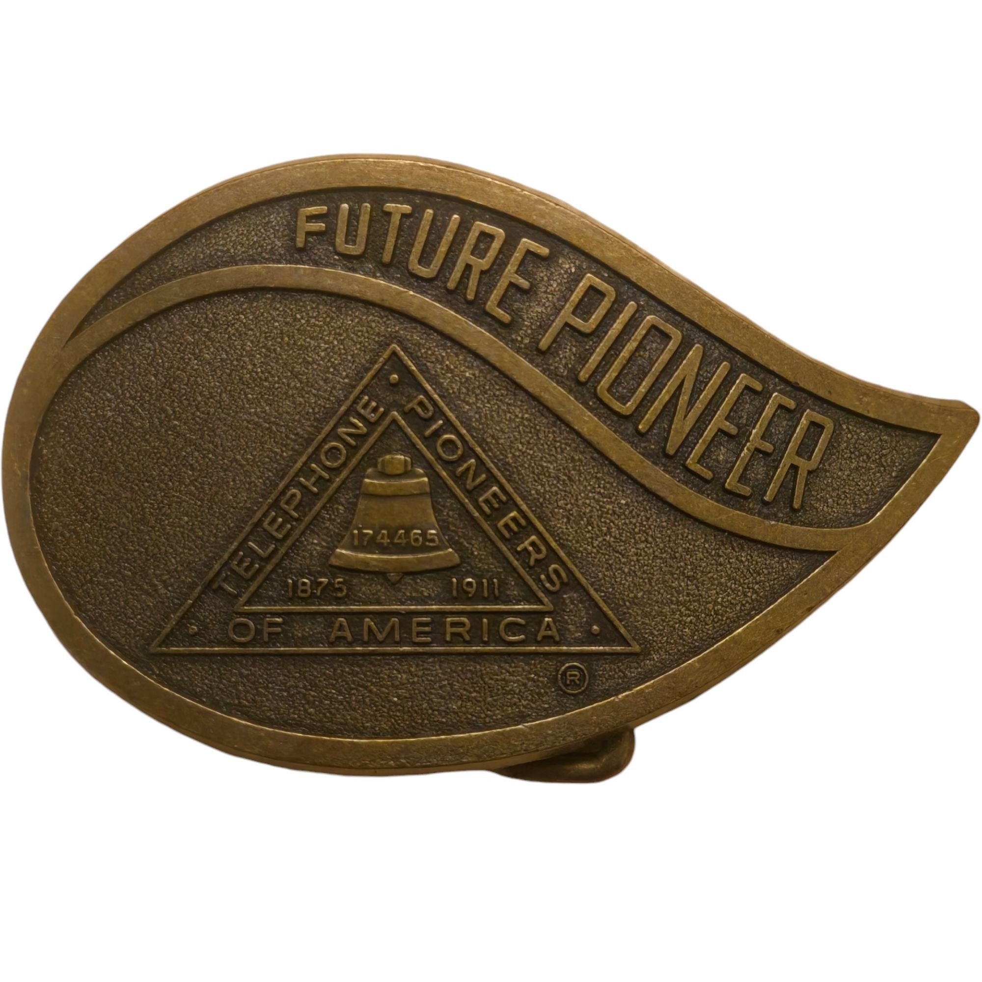 と Vintage Telephone Belt Buckle Pioneers of America Future
