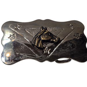 Horse Head Belt Buckle Stars Vintage Chambers Distressed AS IS Vintage Cowboy