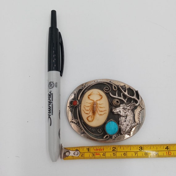 Scorpion Deer Belt Buckle Turquoise Coral Elk Cowboy Native American Country Scorpion Deer Belt Buckle Turquoise Coral Elk Cowboy Native  main image 3
