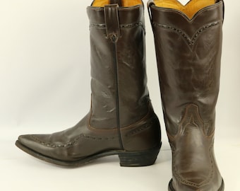 Wrangler Cowboy Boots Brown Leather Mens Size 9.5 D Vintage Western Rockabilly