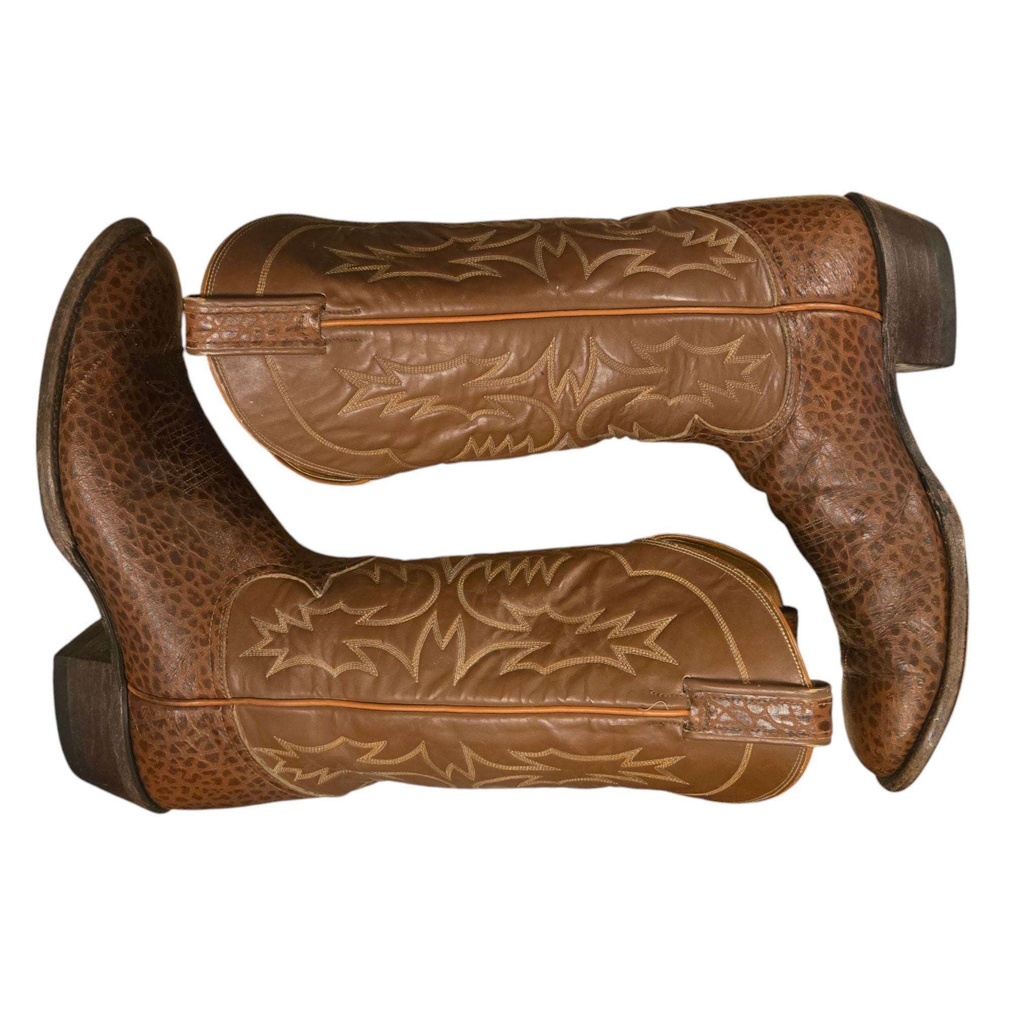 Vintage Tony Lama, bottes de cow-boy pour hommes, cuir marron