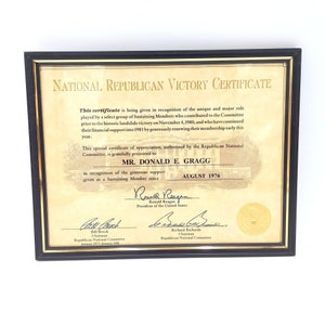 National Republican Victory Certificate Vintage President Ronald Reagan RNC 1981