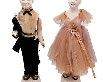 Antique Creepy Couple Chalkware Statues Prom Night Horror OOAK Vintage Store Display