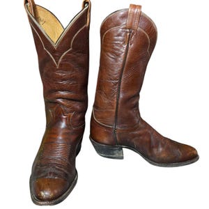 Tony Lama Cowboy Boots Brown Leather Mens 8.5 D Western Rockabilly READ