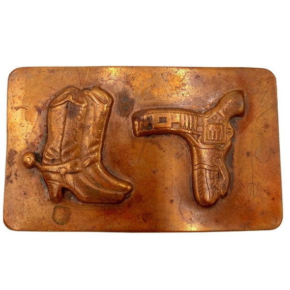 Cowboy Boots Pistol Belt Buckle Vintage Country W… - image 1