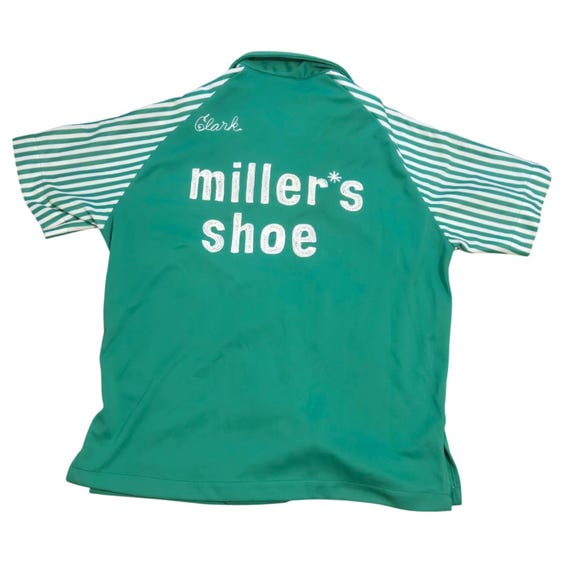 Hilton Vintage Bowling Shirt Green Striped Chainstitch Embroidered