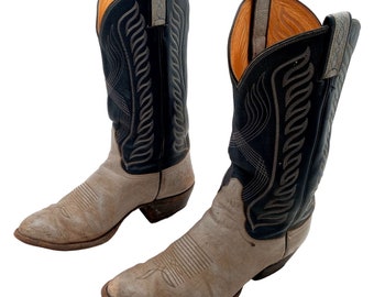 Tony Lama Cowboy Boots Vintage Blue Gray Leather Mens 9 D Distressed Western Wear Rockabilly