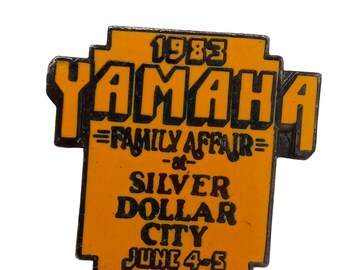 1983 Yamaha Lapel Hat Pin Brooch Silver Dollar City Family Affair Vintage Yellow