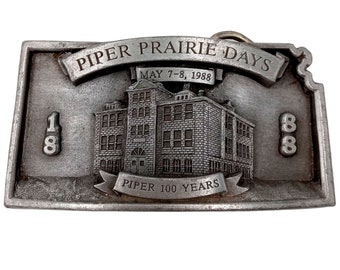 Piper Kansas Belt Buckle Prairie Days 1988 KC City Rural High School Vintage