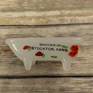 Stockton Kansas Souvenir Bathtub Figurine Vintage Hand Painted Flowers Floral KS