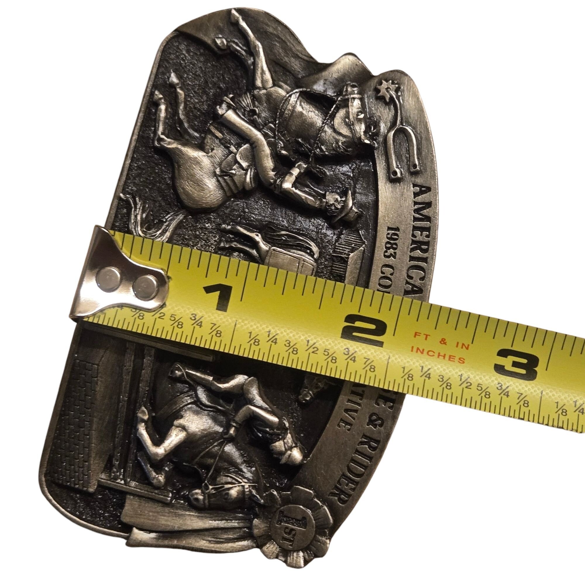 Vintage 1983 commemorative belt buckle American horse and rider American Horse Rider Belt Buckle 1983 Cowboy Equestrian  main image 2