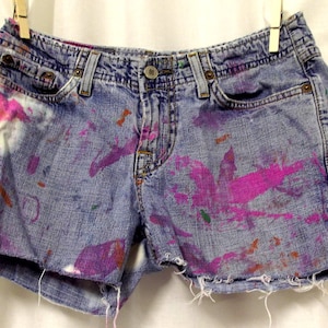 Cut Off Jean Shorts Lucky Brand Distressed size 0 ARTSY Pink Orange Boho image 1