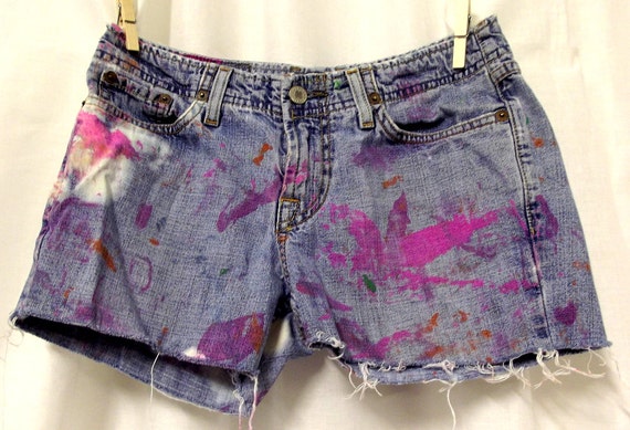 Cut off Jean Shorts Lucky Brand Distressed Size 0 ARTSY Pink Orange Boho -   Canada