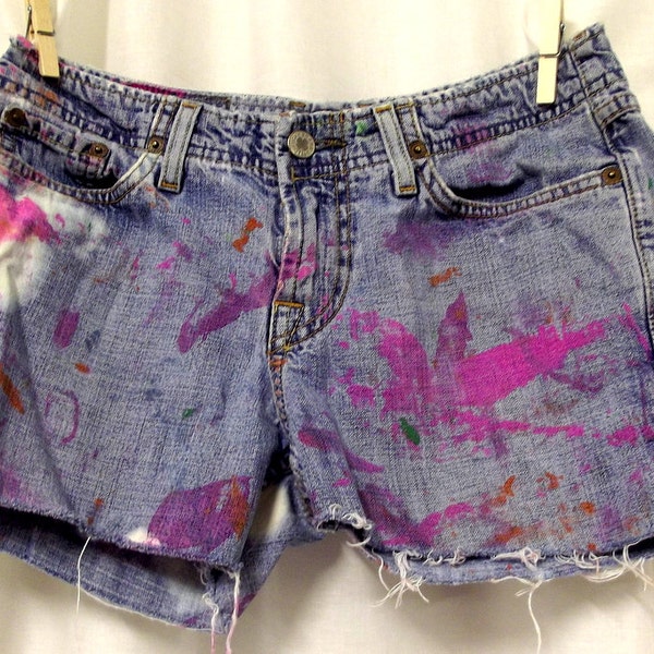 Cut Off Jean Shorts Lucky Brand Distressed size 0 ARTSY Pink Orange Boho