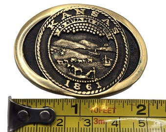 Small Kansas Belt Buckle Heritage Mint 1979 Ad Astra Per Aspera Stars Farm